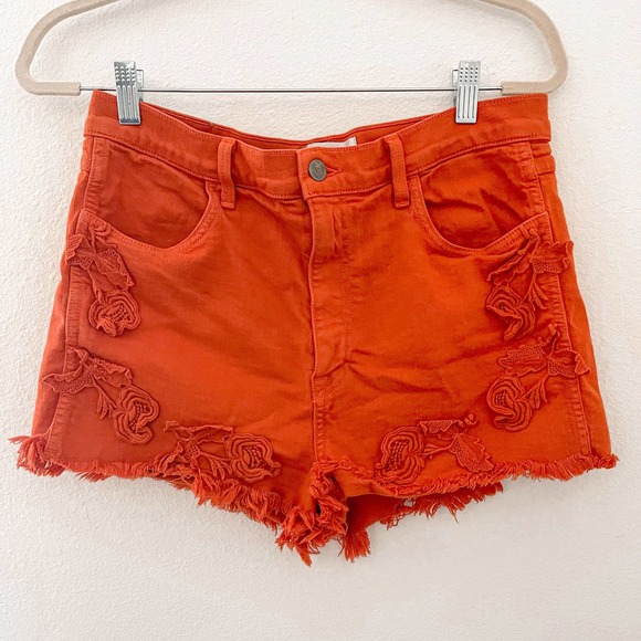 Wildfox Pants - Wildfox Orange Embroidered Floral Shorts Size 31